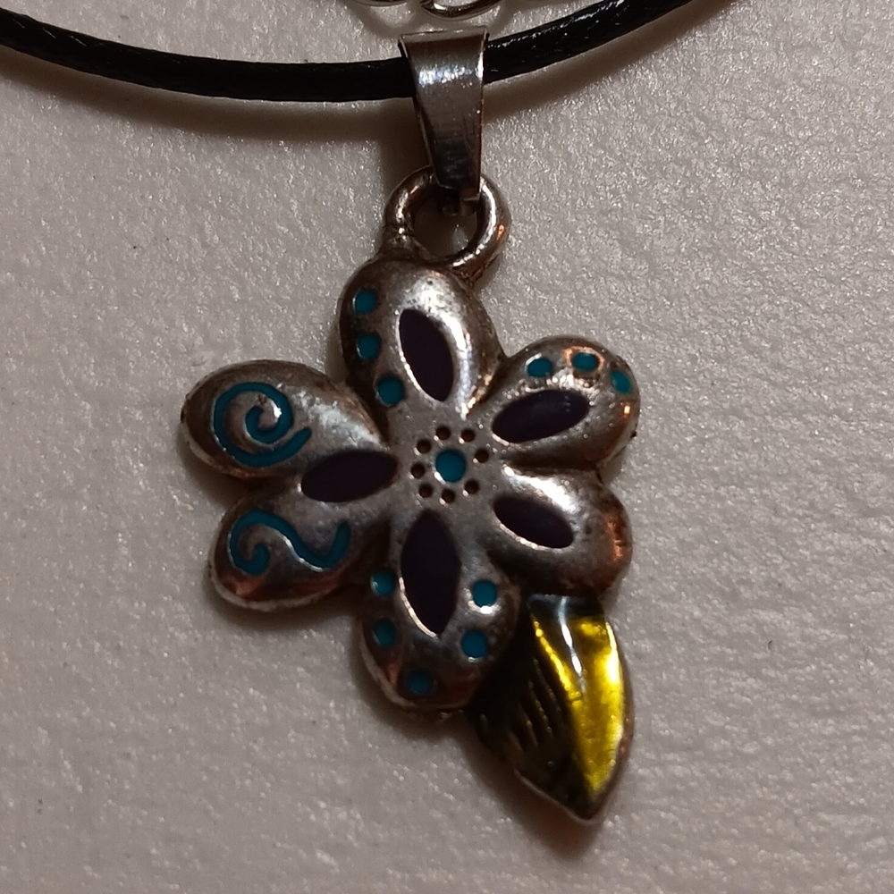 Handmade Necklace with vintage Silver and Teal Flower Pendant